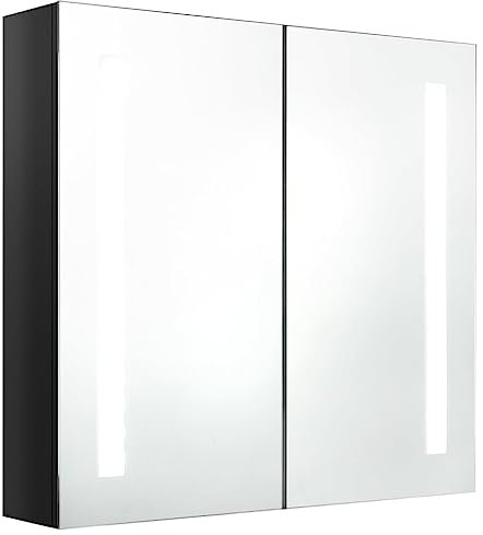 vidaXL LED Bad Spiegelschrank Badezimmerspiegel Badspiegel Spiegel Badschrank Badezimmerschrank Hängeschrank Wandschrank Glänzendes Schwarz 62x14x60cm