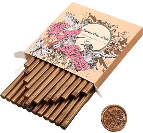 Containlol 24 Packungen Klebepistole Siegelwachs Sticks für Wachssiegel Stempel für Hochzeit Einladungen, Karten Umschläge, Schneckenpost, Weinpakete, Weihnachten Geschenk Ideen (Bronze)