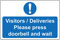 Visitors/Deliveries Please press doorbell and wait Sign - 3mm Aluminium sign (300mm x 200mm)