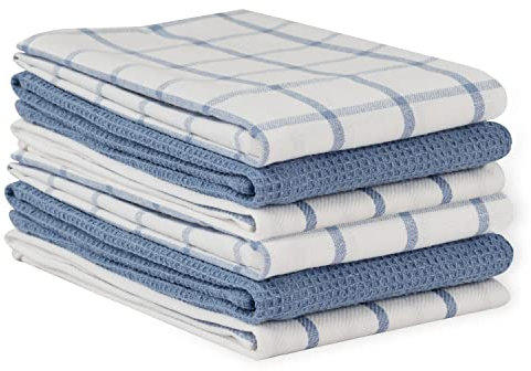 LANE LINEN Kitchen Towels - 6 Pack Indigo Striped Cotton Dish Cloths, 18”x 28”, Absorbent, Quick Drying