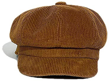 Damen-Mütze aus Cord, 8 Paneele, Baskenmütze, Paperboy, Gatsby, Cabbie, Malermütze, braun, Einheitsgröße