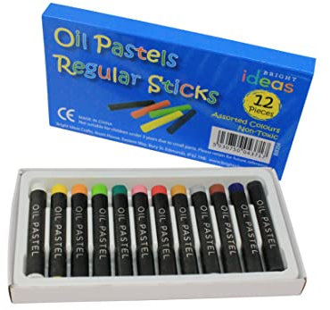 Bright Ideas Regular Oil Pastels - 12 Pack of Assorted Colours Oil Pastels Crayons - Intense Bright Colours - Perfect Oil Pastels for Kids, Artists and Students. BI8354.