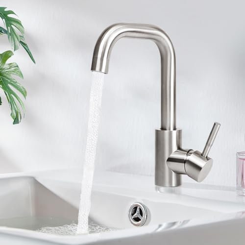 Mursche Wasserhahn Bad Waschtischarmatur Waschbecken - Armatur Edelstahl Gebürstet Mischbatterie Warm und Kaltwasserhahn Hochdruck Leise Waschbeckenarmatur für Badezimmer WC Spül Küche Spülbecken