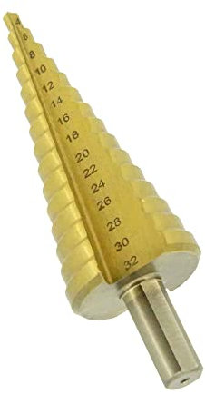 HSS TiN Stufenbohrer Ø4-32mm (10mm Schaft, Kegelbohrer, Schälbohrer,Konusbohrer, passt in jedes Bohrfutter geeignet für Metall, Holz, Kunststoffe