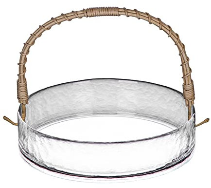 UPJAKS Corbeille à Fruits Bol de Fruits en Verre Panier de Rangement de Fruits de comptoir avec poignée supérieure en Bambou Portable Plateau de Fruits Transparent pour Pain Snacks Pot-pourris