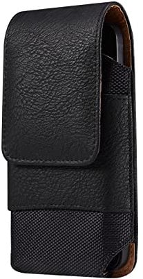 Vertical Smartphone Belt Pouch - Black Cell Phone Waist Bag Men, 6.9 Mobile Phone Purse Vertical Carrying Case with Card Holder Smartphone Belt Loop Wallet Bumbag
