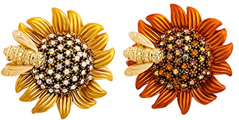 2PCS Broche Vintage Femme Broche en Cristal Broche Animal Simulation de Strass Broche Insectes Broche Abeille Broche Tournesol Femme Vetement Art Deco Exquisite Elegant Femme Bijoux Pendentif
