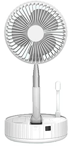 XUEMEIZI Foldable Desk Fan,Fan Pedestal Stand Floor Fan Adjustable Height From 15 Inch To 39.4inch, 4 Speeds& Time Settings, 7200mAh Rechargeable Battery Telescopic Oscillate USB Charging