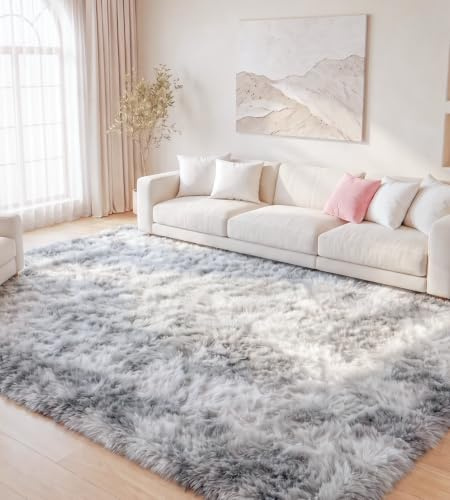 MARATIP Teppich Wohnzimmer Batik Hellgrau 120x160 cm Flauschig | Hochflor-Teppich, waschbar, rutschfest, kuschelig. Ideal für Schlafzimmer, Arbeitszimmer und Kinderzimmer.