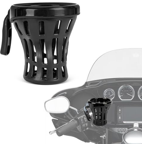 PSLER Motorcycle Cup Drinks Holder for Dyna Fat Bob Touring Road Glide Street Electra Glide Softail 1996-up for Goldwing GL1800 2018-up,Universal for Bike Wheelchair Stroller Mobility Scooter(Black)
