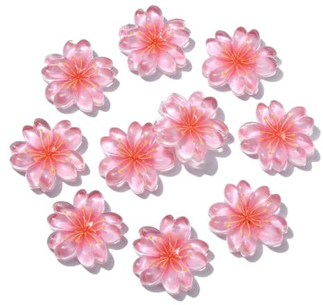 Airssory 20 Pcs Pink Oriental Cherry Blossom Flower Flatback Loose Beads for Jewelry Making DIY Craft Scrapbook Embellishment