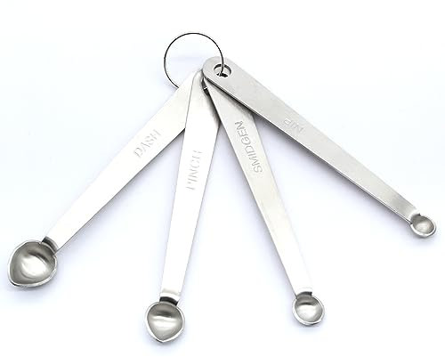 Luomorgo Set di 4 cucchiaini dosatori in acciaio inox, Nip 1/64 cucchiaino, Smidgen 1/32 cucchiaino, pizzico 1/16 cucchiaino, Dash 1/8 cucchiaino per misurare ingredienti secchi e liquidi