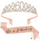 Fowecelt 60th Birthday Sash Tiara - Rose Gold Birthday Queen Tiara and Sash for Women, Rhinestone Crowns Kit for 60th Birthday Gifts, Crystal Tiara Satin Sash for 60th Birthday Party