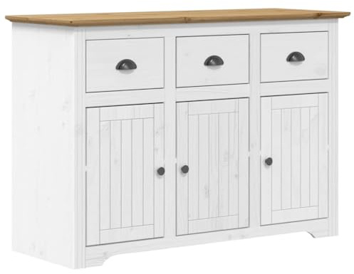 vidaXL Sideboard BODO Weiß und Braun 115,5x44x80 cm Massivholz Kiefer