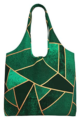 TRESILA Canvas Tote Bags Women Reusable Shopping Bag Shoulder Bags Handtaschen Organizer Storage Bag Grocery Bags/Lotus Flowers Pink, Schwarz und Gold, geometrisch, Einheitsgröße