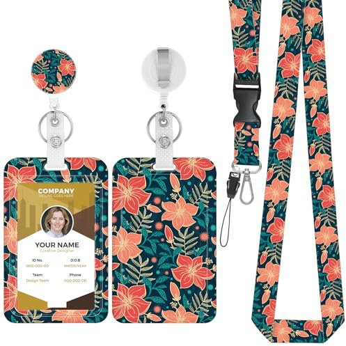 Amabro Cordon en forme de fleur avec porte-badge d'identité, bobine de badge rétractable à motif floral – Porte-clés mignon avec clip pour femmes, enseignants, étudiants, bureaux, enfants, infirmières