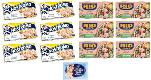 12er-Pack Testpaket Rio Mare Thunfisch und Erbsen + Nostromo Thunfisch und Bohnen Fertiggericht, 2x150g + 1er-Pack Kostenlos Felce Azzurra Talkumpuder, 100g-Beutel