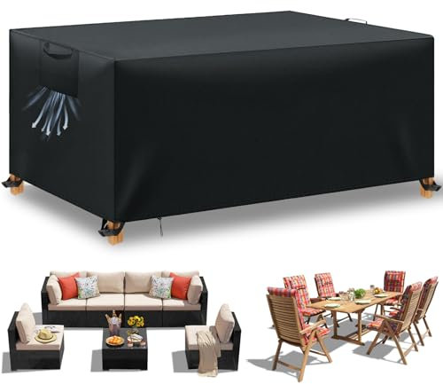 WUAYAMI Housse Table de Jardin, Housse Salon de Jardin Exterieur, Housses pour Mobilier de Jardin Imperméable Anti-UV, 420D Tissu Oxford Housse de Protection Salon de Jardin, Noir, 242x162x100 cm
