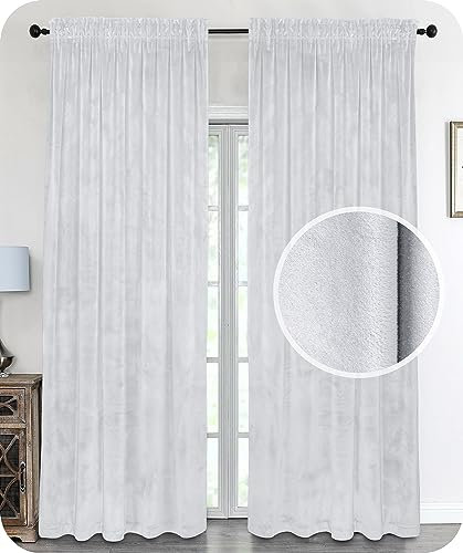 BEAUTEX Samt Vorhang Kräuselband U-Band Gardine Velvet abdunkelnd und Blickdicht, 140x175 cm (Breite 140 cm, Höhe 175 cm, Weiß)