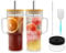 HMJIA Verre avec Paille et Couvercle 24oz Mason Jar avec Poignée Pailles Bubble Tea réutilisables avec Brosse Verre a Eau à Café Glacé Boba Thé Verres à Smoothie (2, 700ml)