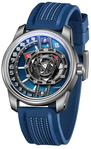 OBLVLO Designer-Armbanduhr für Herren, Rotor, Gummiband, wasserdicht, automatisch, analog, super leuchtend, klassisch, mechanisch, JM-Rotor