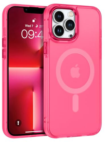 DUEDUE Cover Magnetica per iPhone 13 Pro Max 6.7[Compatibile con MagSafe], Custodia Opaca per iPhone 13 Pro Max Case con Pulsante metallico Ultra-Sottile TPU Silicone Anti-Scivolo, Rosa rossa