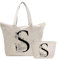 Personalisiert Initialen Tragetasche Canvas, Kosmetiktasche mit Reißver, Damen Handtasche Tote Bag, Einkaufstasche Geschenk für Frau Freundin Mama Schwester, Braut & Brautjungfern Schminktäschchen S
