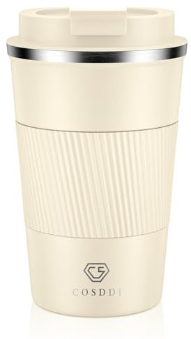 CS COSDDI Thermobecher- Isolierbecher, Edelstahl Travel Mug, 13oz/380ml Vakuum auslaufsicher Reisebecher mit Deckel, Autobecher, doppelwandig isoliert für Kaffee, Wasser und Tee, Kaffee-to-go Becher