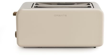 CREATE/TOAST RETRO XL/Toaster Sand / 6 Leistungsstufen, Krümelschublade, Thermostat, Auftauen, Aufwärmen, 2 breite Scheibenschlitze, 1500W
