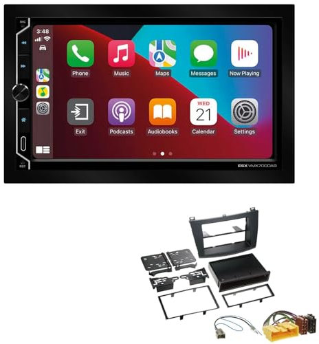 ESX VMX700DAB 2-DIN Autoradio kompatibel mit Wireless Apple CarPlay Android Auto Bluetooth DAB+ passend für Mazda 3 2009-2013 schwarz