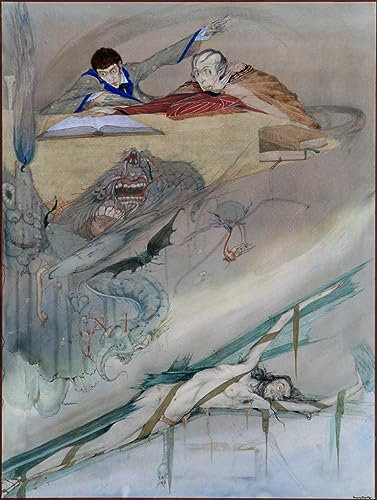 PTLYE Klassische Malerei Leinwand Wandbild Leinwand Poster Der Untergang des Hauses Usher von Harry Clarke Moderne Leinwand Bilde für Bürodekoration 60x90cm