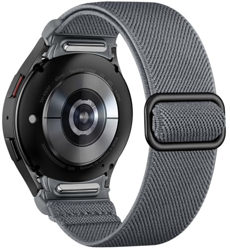 Mastten Cinturino elastico in nylon per Samsung Galaxy Watch 7/6/5/4, 40 mm, 44 mm/Galaxy Watch 6 4 Classic/5 pro/FE, senza lacuna, chiusura rapida, per uomo e donna, colore grigio