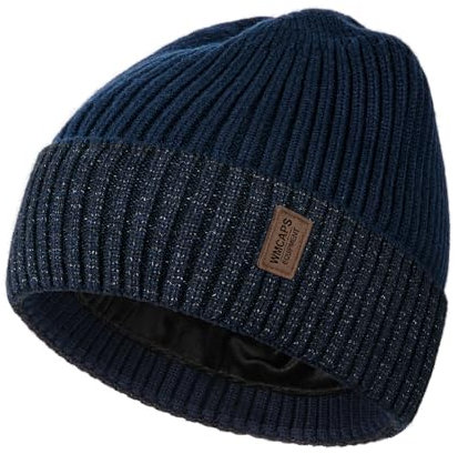 Wmcaps Beanie Uomo Inverno, Cappelli a Maglia Termica, Caldo Pile Running Beanie Donna Uomo Inverno, Cappello Invernale Antivento Uomo Foderato e Imbottito Cappello Unisex(Blu Marino+Grigio Scuro)