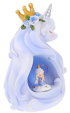 FUNOMOCYA Resin Einhorn Tischlampe Farbenfrohes Nachtlicht Warmes Desktop Licht Mädchenschlafzimmer Dekoration Hochwertiges Harz Ornament