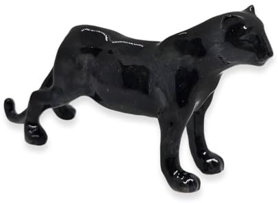 WitnyStore Winzige 10,2 cm große, schwarze stehende Panther-Figur – Miniatur, handgefertigt, Keramik, Panthera, Wildkatzen, Löwe, Tiger, Jaguar, Leopard, Panther, Tier, kleine Porzellan, dekorative