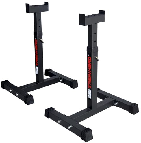 Train Hard® Barbell Rack.4-fach höhenverstellbar, 52 x 46 x 56-71 cm, rutschfeste Beine, maximale Belastung 130 kg, aus Stahl, schwarz mit Barbell Stand, Squat Rack (1F09648TH)