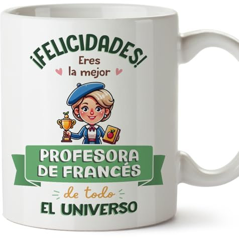 MUGFFINS Tazas para PROFESORA DE FRANCÉS mujer - En Español - Mejor Universo Trofeo - 11 oz / 330 ml - Regalo original y divertido