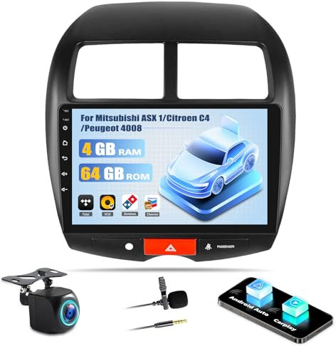 4G+64G Android 13 Radio Coche para Mitsubishi ASX 1 /Peugeot 4008 /Citroën C4 con Carplay Android Auto,Pantalla de 10 Pulgadas con GPS Bluetooth WiFi FM/RDS HiFi+ Cámara Trasera
