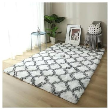 Teppich Flauschig Plüschteppich, geeignet for Wohnzimmer, weiß, weich, flauschig, Teppiche for Schlafzimmer, Badezimmer, rutschfeste, dicke Bodenmatte, Dekoration for Jugendzimmer(White Plaid,80x160cm