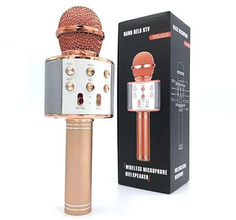 Juinteo Single Karaoke Mic, Microphone for Kids Adults, Wireless, Bluetooth, Portable Speaker, Voice-Changing Effect, Karaoke Machine, Home KTV Player, iOS and Android Supported (Rose Gold)