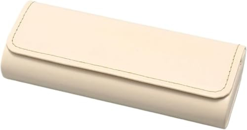 HAFRILY Brillenetui Hardcase,Portable Brillenetui Leder,Brillenbox aus PU-Leder Schutz Gegen Druck Lightweight Travelling Metall für Damen und Herren (Beige)