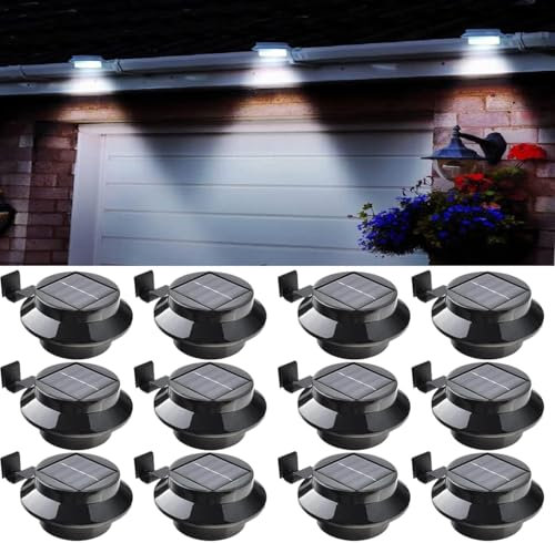 Kjzeex Dachrinnen Solarleuchten, Solarlampen für Außen mit verstellbarer Halterung, Wasserdichte Zaun-Wandleuchte für Garten, Wand, Hof (weiß) [12 Stück]