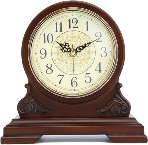 Tischuhr aus Massivholz im europäischen Stil, Vintage-Stil, antiker Nachttisch, Schreibtischuhren für Wohnzimmer, Schlafzimmer, Dekoration, leise, nicht tickende Kaminuhr