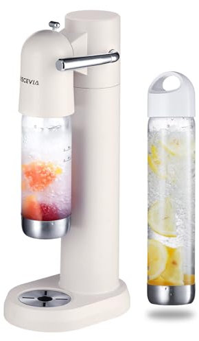 Wassersprudler mit Kunststoffflasche (1L + 0.5L) – Wasser Sprudler für Zuhause, Sprudelwasser Maschine, BPA-frei, Kompatibel mit 60L CO2 Gewinde Zylinder(Nicht enthalten) – Weiß