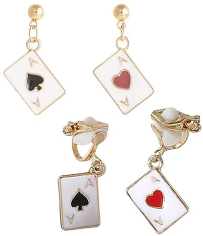 2 Paar Lustige Ohrringe,Poker Ohrringe für Frauen,Poker-Herzen und Pik-Ass-Spielkarten Ohrstecker für Mädchen,Hochzeit,Geburtstag Schmuck,Mode Ohrhänger Charms,Casino Kostüm Schmuck Accessoires
