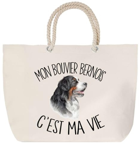Sac de plage anse corde Bouvier Bernois Chien C'est la vie | Cadeau Passionné Anniversaire Noël Toile de Coton Grand Sac de Transport & Sport