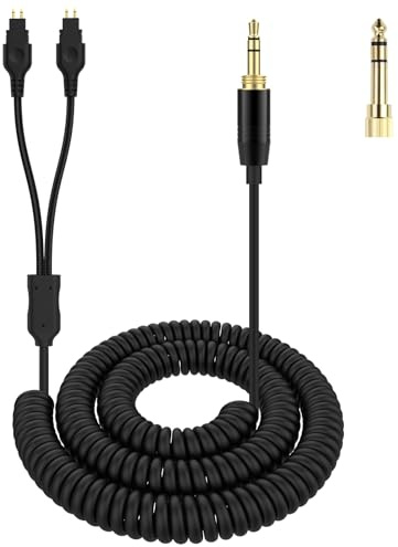 Ersatzkabel Spiralkabel HD600 Audio Kabel Kompatibel mit Sennheiser HD650, HD600, HD580, HD660S, HD6XX, HD565, HD545, HD535, HD525 Kopfhörer, Coiled Verlängerungskabel Audiokabel mit 6,3mm Adapter