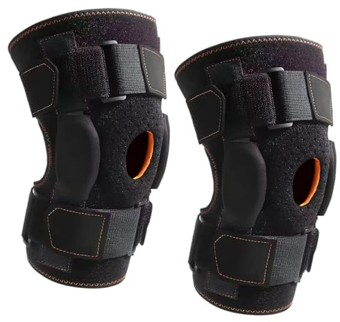 2 PCS Hinged Knee Brace Support for Men & Women, Knee Brace Support, Adjustable Open Patella with Parallel Straps & Dual Side Stabilizers, Comfort for Arthritis, Meniscus Tear, Ligament Injury