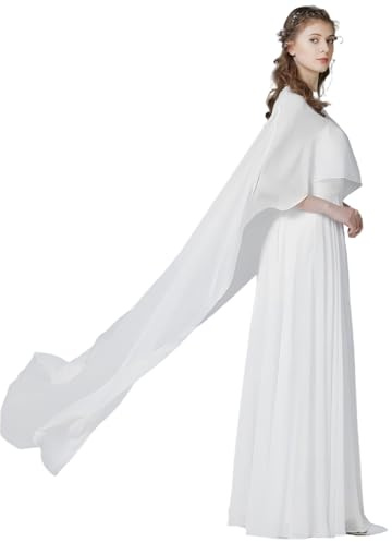 SMELEYOU Chiffon-Umhang für Damen, 149, 9 cm, transparenter Braut-Poncho für Hochzeiten und formelle Anlässe, Weiß