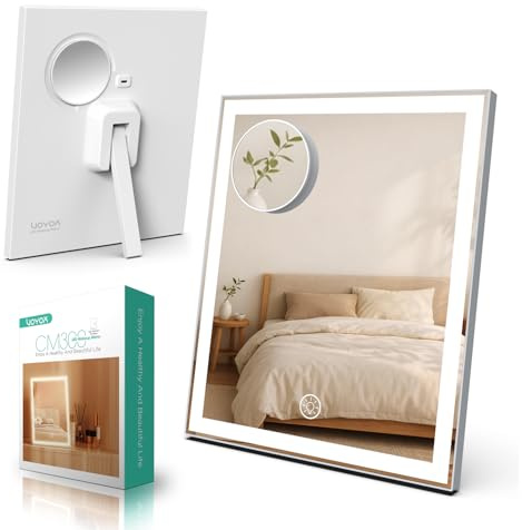 VOYOR Espejo Maquillaje con Luz, Espejo Tocador LED Recargable, 30x25cm | 3 Modos de Luz, Regulable, Aumento 10X, Control Táctil Inteligente, Fácil de Limpiar, Espejo de Mesa con Luces, CM300